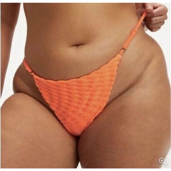 Good American Jacquard Perfect Fit Swim Bikini Bottom Orange Cream Plus 2x - Picture 8 of 10